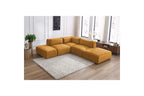 Jeanne - Canapé D'Angle Fixe Modulable - Tissu Velours Avec 2 Chauffeuses, 1 Angle Et 2 Poufs