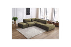 Jeanne - Canapé D'Angle Fixe Modulable - Tissu Velours Avec 2 Chauffeuses, 1 Angle Et 2 Poufs