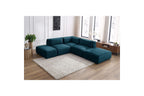 Jeanne - Canapé D'Angle Fixe Modulable - Tissu Velours Avec 2 Chauffeuses, 1 Angle Et 2 Poufs