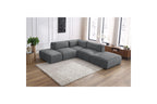 Jeanne - Canapé D'Angle Fixe Modulable - Tissu Velours Avec 2 Chauffeuses, 1 Angle Et 2 Poufs