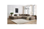 Jeanne - Canapé D'Angle Fixe Modulable - Tissu Velours Avec 2 Chauffeuses, 1 Angle Et 2 Poufs