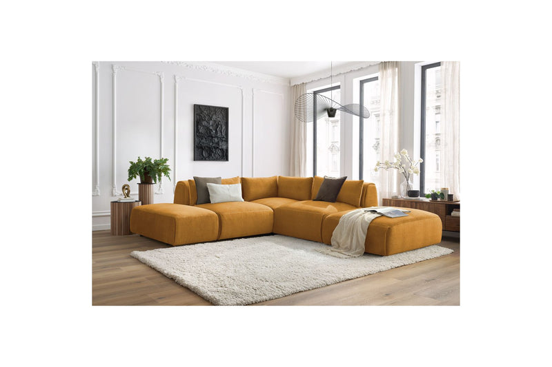 Jeanne - Modular Fixed Corner Sofa - Velvet Fabric With 2 Low Chairs, 1 Corner And 2 Poufs