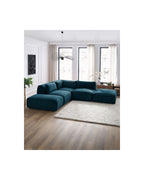 Jeanne - Canapé D'Angle Fixe Modulable - Tissu Velours Avec 2 Chauffeuses, 1 Angle Et 2 Poufs