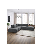 Jeanne - Canapé D'Angle Fixe Modulable - Tissu Velours Avec 2 Chauffeuses, 1 Angle Et 2 Poufs