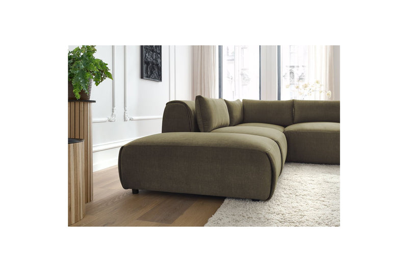 Jeanne - Modular Fixed Corner Sofa - Velvet Fabric With 2 Low Chairs, 1 Corner And 2 Poufs