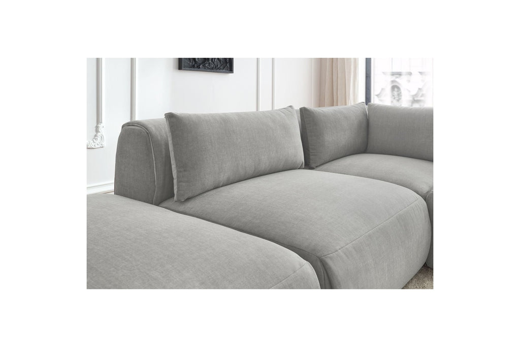Jeanne - Canapé D'Angle Fixe Modulable - Tissu Velours Avec 2 Chauffeuses, 1 Angle Et 2 Poufs