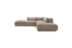 Jeanne - Canapé D'Angle Fixe Modulable - Tissu Velours Avec 2 Chauffeuses, 1 Angle Et 2 Poufs