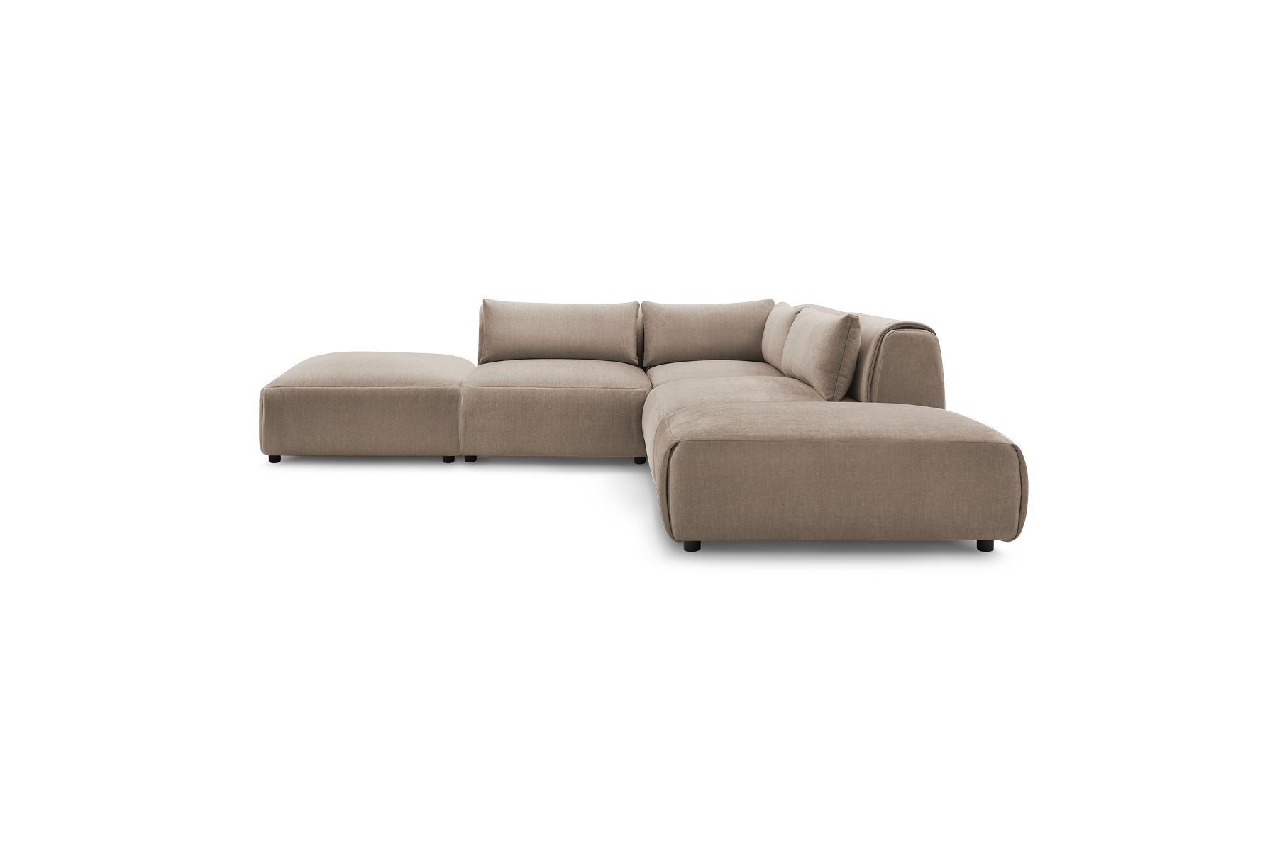 Jeanne - Canapé D'Angle Fixe Modulable - Tissu Velours Avec 2 Chauffeuses, 1 Angle Et 2 Poufs