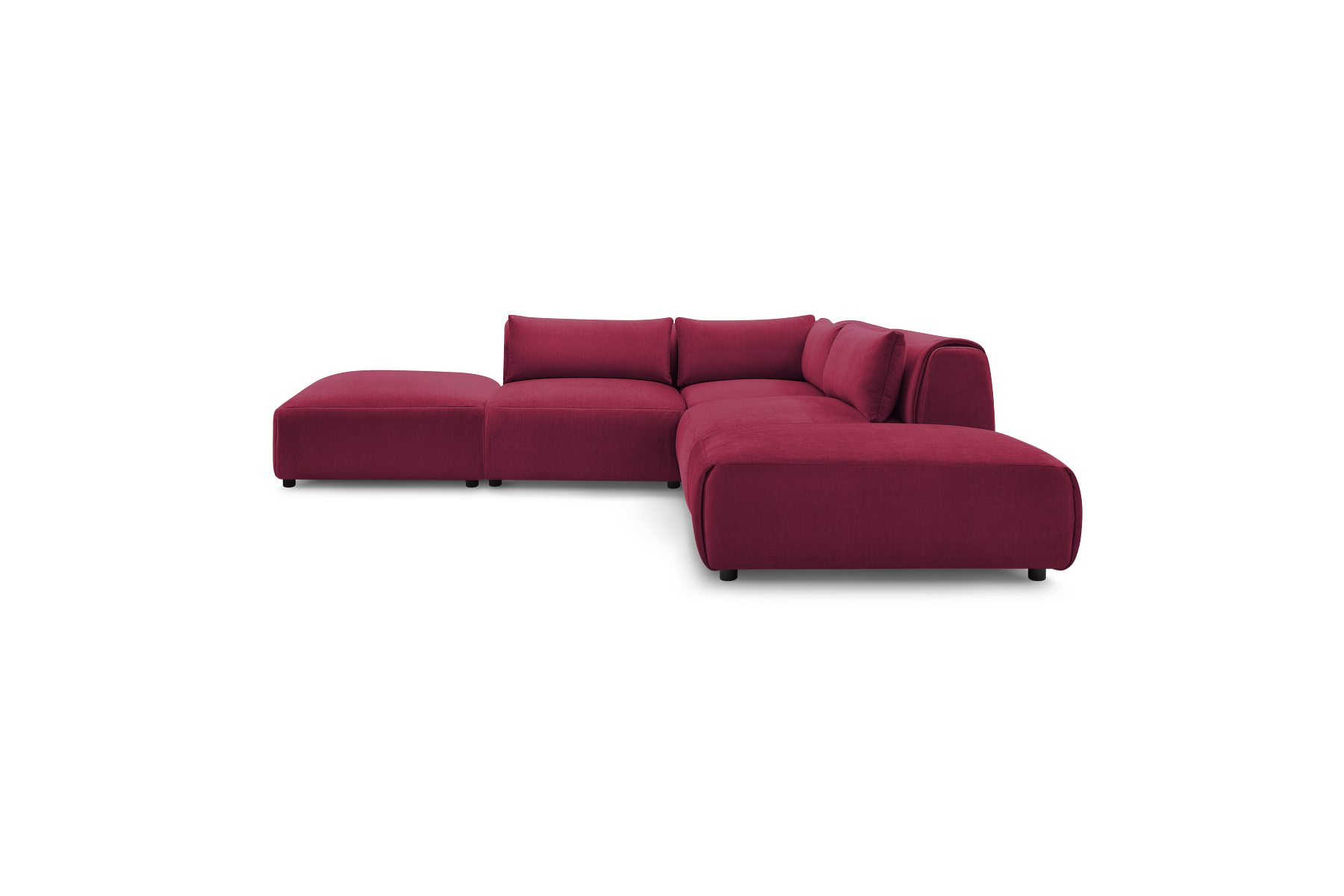 Jeanne - Canapé D'Angle Fixe Modulable - Tissu Velours Avec 2 Chauffeuses, 1 Angle Et 2 Poufs