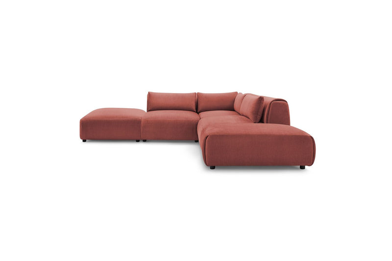 Jeanne - Modular Fixed Corner Sofa - Velvet Fabric With 2 Low Chairs, 1 Corner And 2 Poufs
