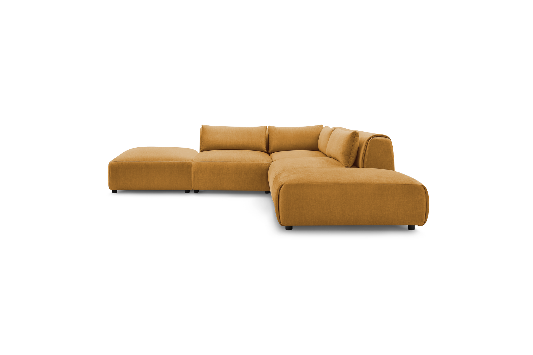 Jeanne - Canapé D'Angle Fixe Modulable - Tissu Velours Avec 2 Chauffeuses, 1 Angle Et 2 Poufs