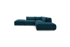 Jeanne - Canapé D'Angle Fixe Modulable - Tissu Velours Avec 2 Chauffeuses, 1 Angle Et 2 Poufs
