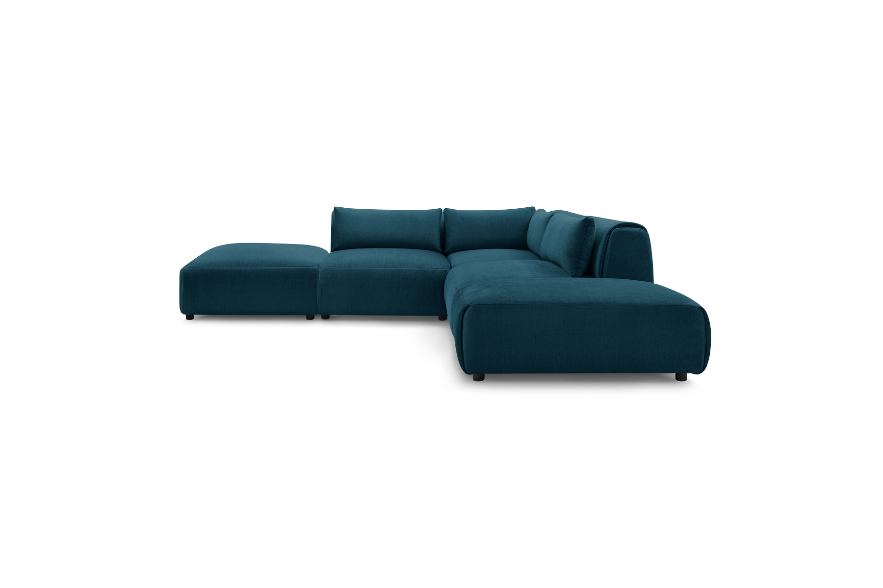 Jeanne - Canapé D'Angle Fixe Modulable - Tissu Velours Avec 2 Chauffeuses, 1 Angle Et 2 Poufs