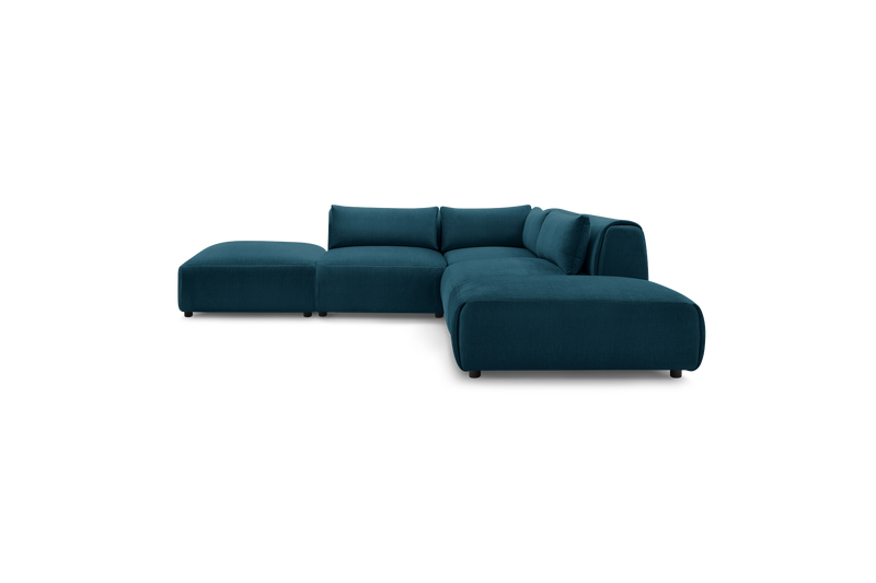 Jeanne - Modular Fixed Corner Sofa - Velvet Fabric With 2 Low Chairs, 1 Corner And 2 Poufs