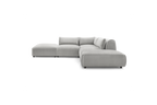Jeanne - Canapé D'Angle Fixe Modulable - Tissu Velours Avec 2 Chauffeuses, 1 Angle Et 2 Poufs