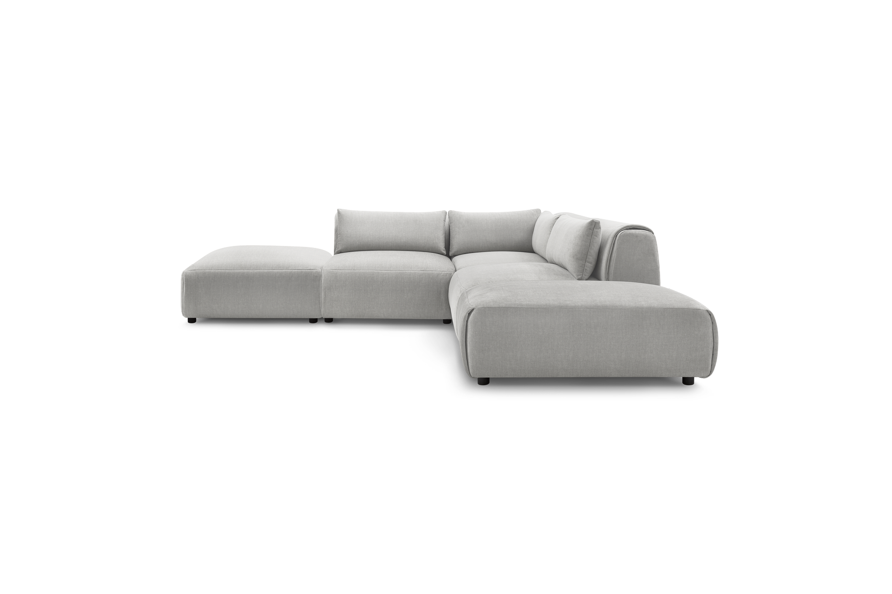 Jeanne - Canapé D'Angle Fixe Modulable - Tissu Velours Avec 2 Chauffeuses, 1 Angle Et 2 Poufs