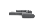 Jeanne - Canapé D'Angle Fixe Modulable - Tissu Velours Avec 2 Chauffeuses, 1 Angle Et 2 Poufs