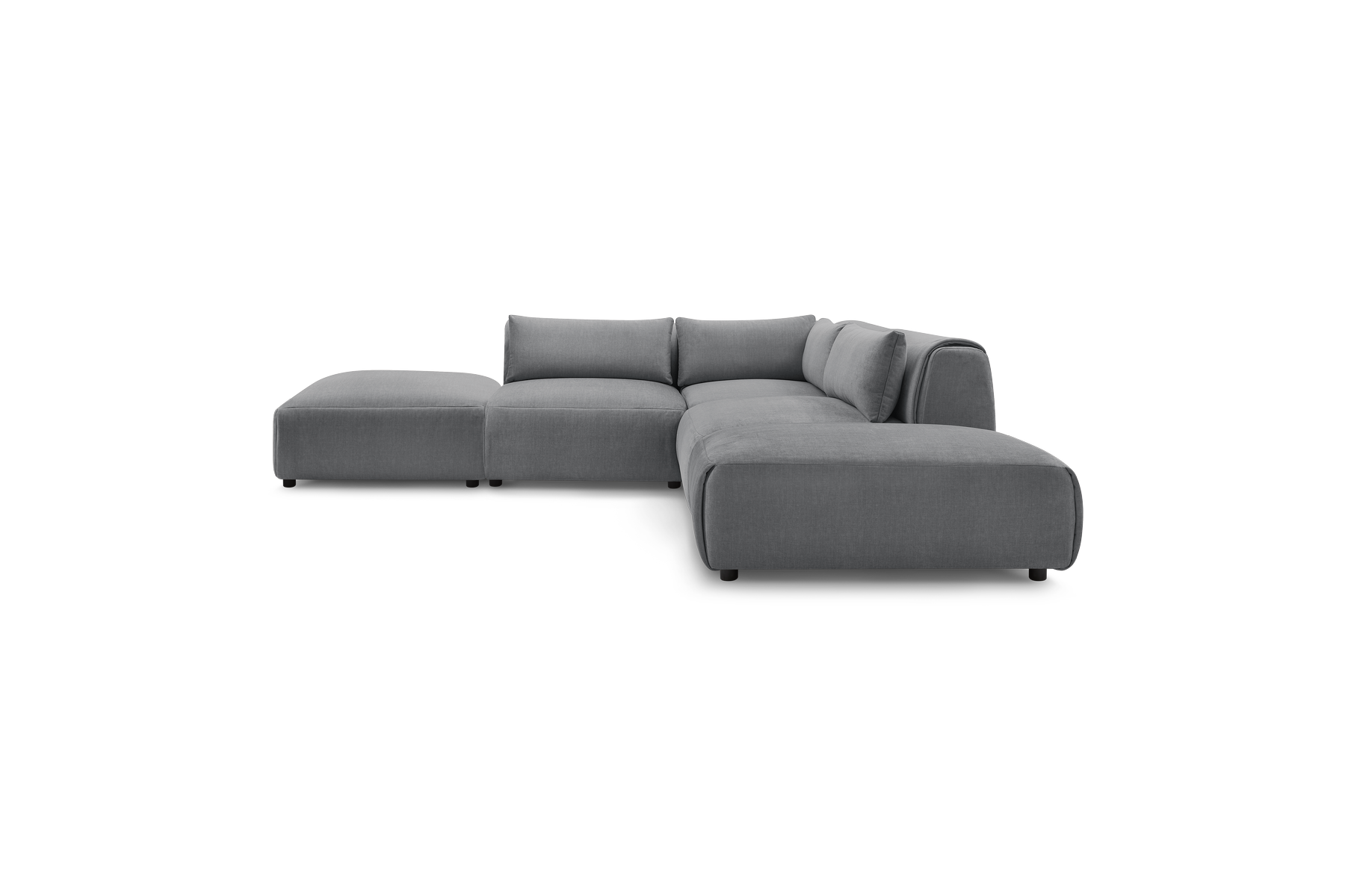 Jeanne - Canapé D'Angle Fixe Modulable - Tissu Velours Avec 2 Chauffeuses, 1 Angle Et 2 Poufs