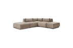 Jeanne - Canapé D'Angle Fixe Modulable - Tissu Velours Avec 2 Chauffeuses, 1 Angle Et 2 Poufs