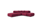 Jeanne - Canapé D'Angle Fixe Modulable - Tissu Velours Avec 2 Chauffeuses, 1 Angle Et 2 Poufs