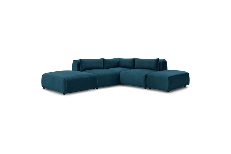 Jeanne - Modular Fixed Corner Sofa - Velvet Fabric With 2 Low Chairs, 1 Corner And 2 Poufs