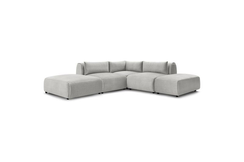 Jeanne - Modular Fixed Corner Sofa - Velvet Fabric With 2 Low Chairs, 1 Corner And 2 Poufs