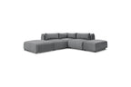 Jeanne - Canapé D'Angle Fixe Modulable - Tissu Velours Avec 2 Chauffeuses, 1 Angle Et 2 Poufs