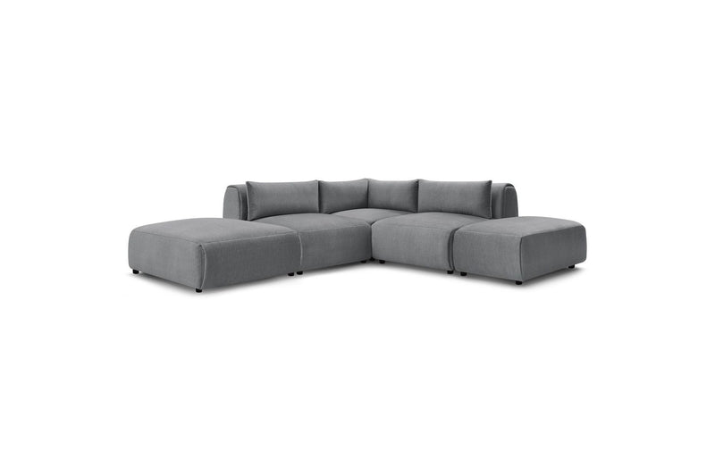 Jeanne - Modular Fixed Corner Sofa - Velvet Fabric With 2 Low Chairs, 1 Corner And 2 Poufs