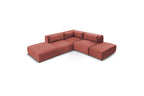 Jeanne - Canapé D'Angle Fixe Modulable - Tissu Velours Avec 2 Chauffeuses, 1 Angle Et 2 Poufs