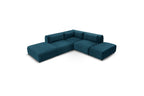 Jeanne - Canapé D'Angle Fixe Modulable - Tissu Velours Avec 2 Chauffeuses, 1 Angle Et 2 Poufs