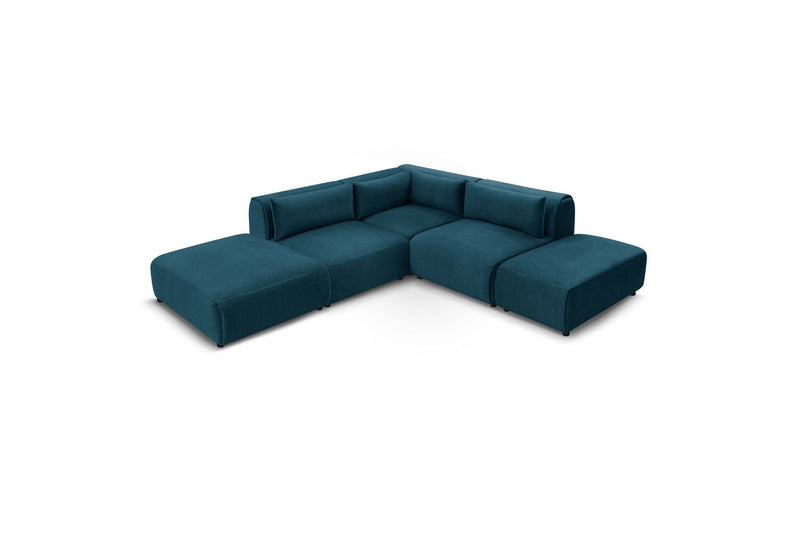 Jeanne - Modular Fixed Corner Sofa - Velvet Fabric With 2 Low Chairs, 1 Corner And 2 Poufs
