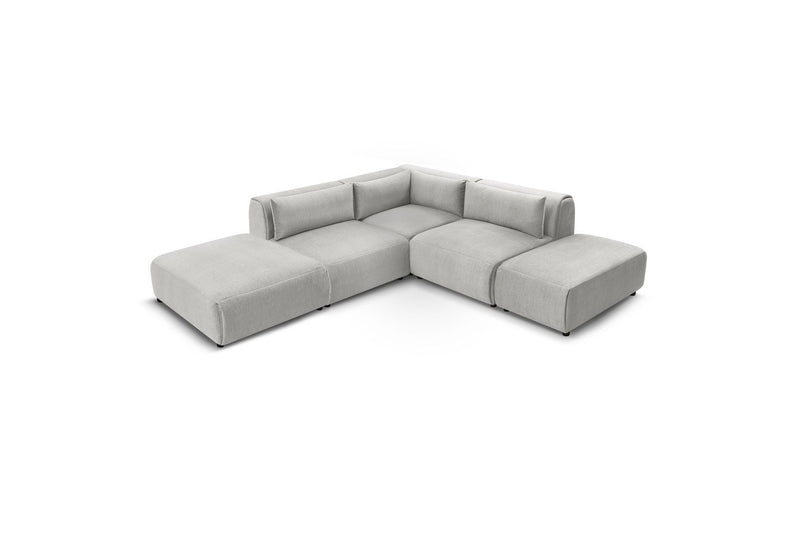 Jeanne - Modular Fixed Corner Sofa - Velvet Fabric With 2 Low Chairs, 1 Corner And 2 Poufs
