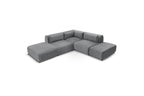 Jeanne - Canapé D'Angle Fixe Modulable - Tissu Velours Avec 2 Chauffeuses, 1 Angle Et 2 Poufs