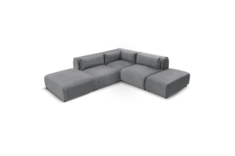 Jeanne - Modular Fixed Corner Sofa - Velvet Fabric With 2 Low Chairs, 1 Corner And 2 Poufs