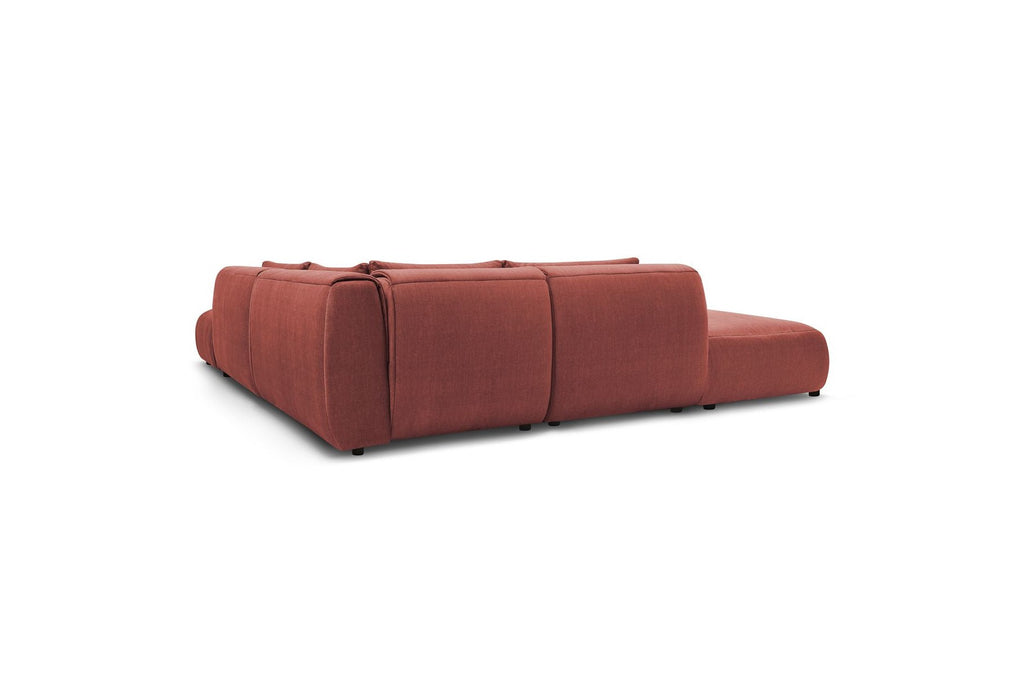 Jeanne - Canapé D'Angle Fixe Modulable - Tissu Velours Avec 2 Chauffeuses, 1 Angle Et 2 Poufs