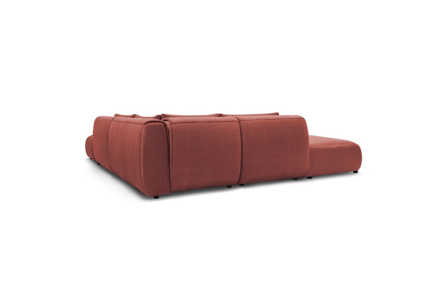 Jeanne - Canapé D'Angle Fixe Modulable - Tissu Velours Avec 2 Chauffeuses, 1 Angle Et 2 Poufs