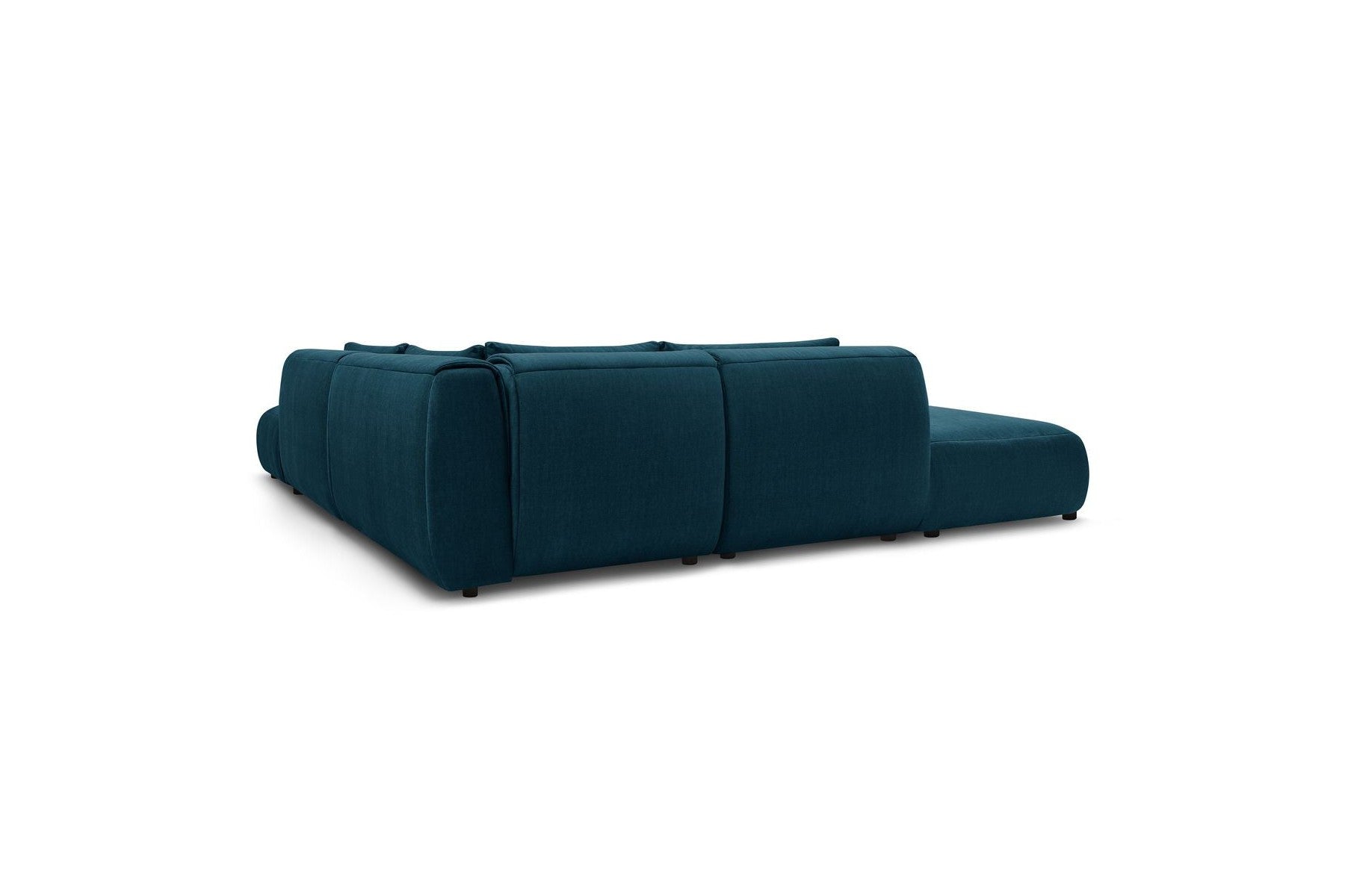 Jeanne - Canapé D'Angle Fixe Modulable - Tissu Velours Avec 2 Chauffeuses, 1 Angle Et 2 Poufs