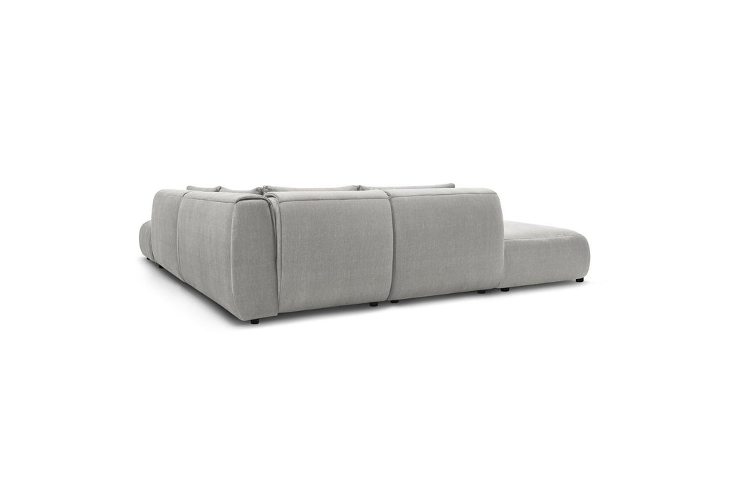 Jeanne - Canapé D'Angle Fixe Modulable - Tissu Velours Avec 2 Chauffeuses, 1 Angle Et 2 Poufs