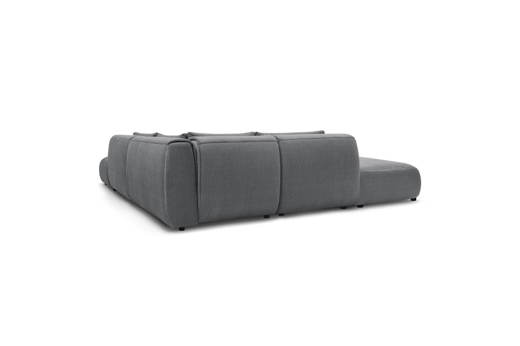 Jeanne - Canapé D'Angle Fixe Modulable - Tissu Velours Avec 2 Chauffeuses, 1 Angle Et 2 Poufs