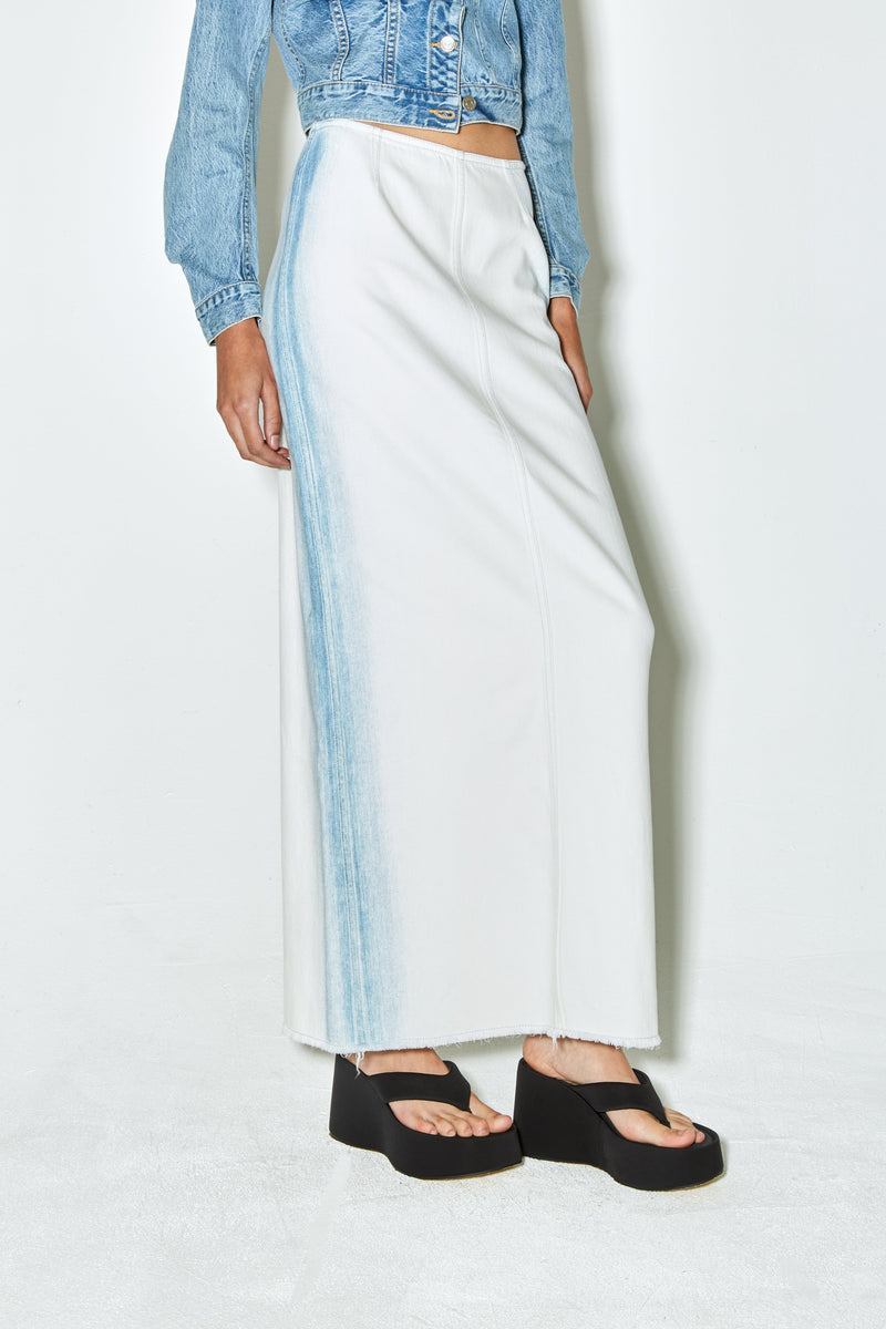 Jupe Jinji À Bande Latérale Bleue Sur Denim Blanc