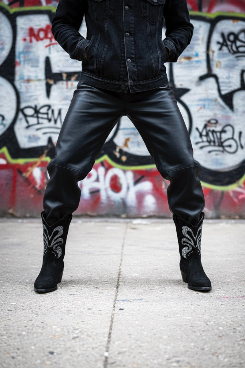 Jodo - Black Velvet Leather & Steel Glitter