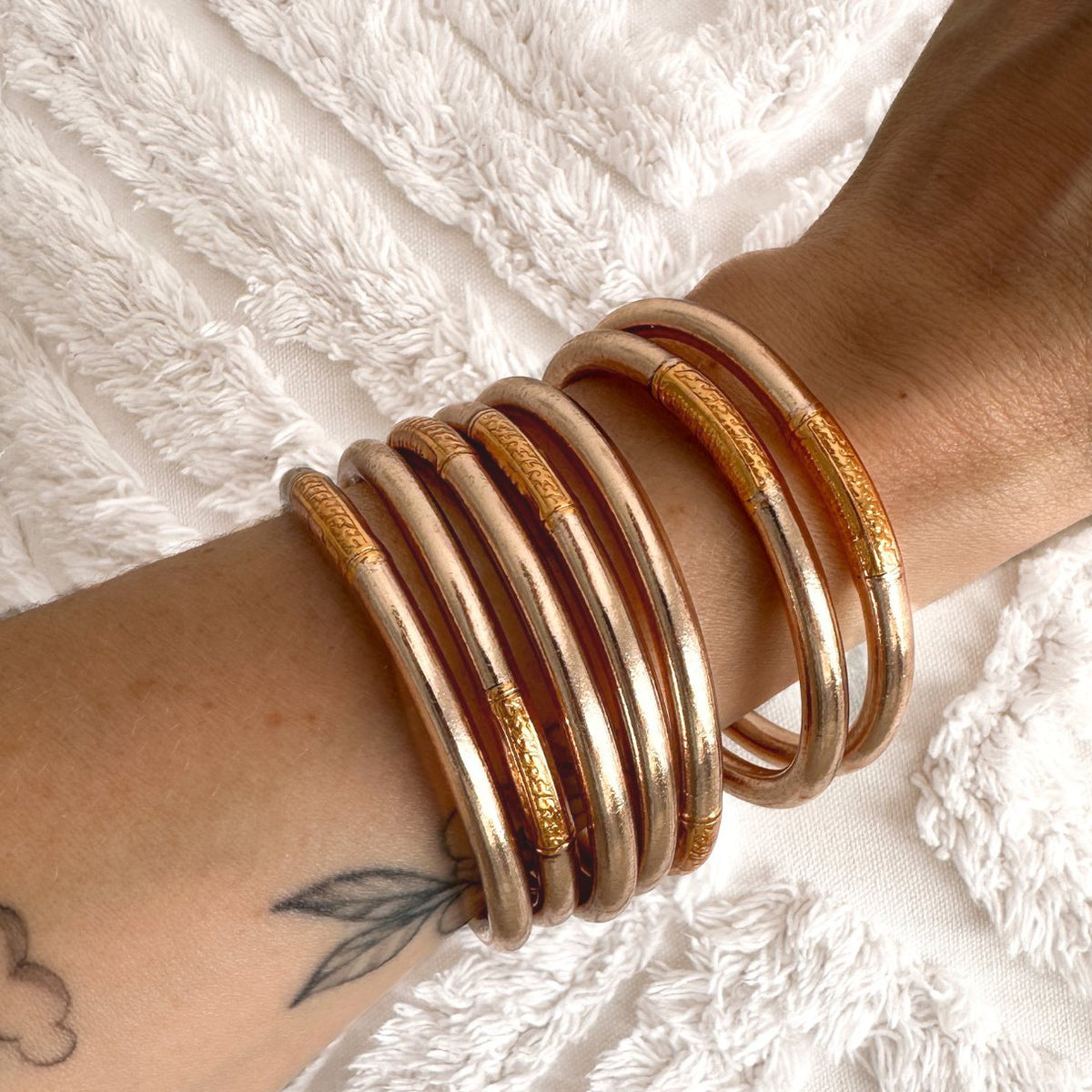 Buddhist Bangle - Champagne Peach Mantra