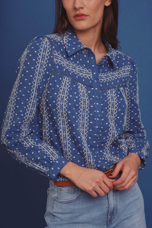 Gory Blue Embroidered Blouse