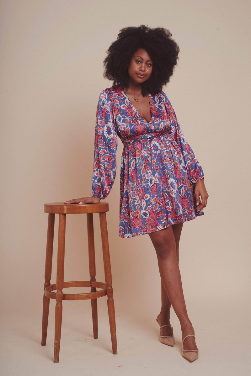 Meloy Blue Satin Short Dress