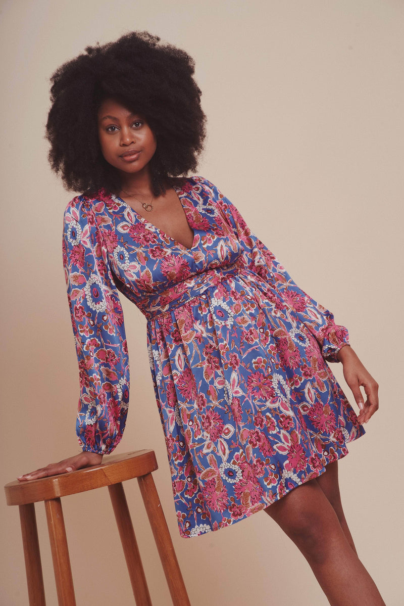 Meloy Blue Satin Short Dress