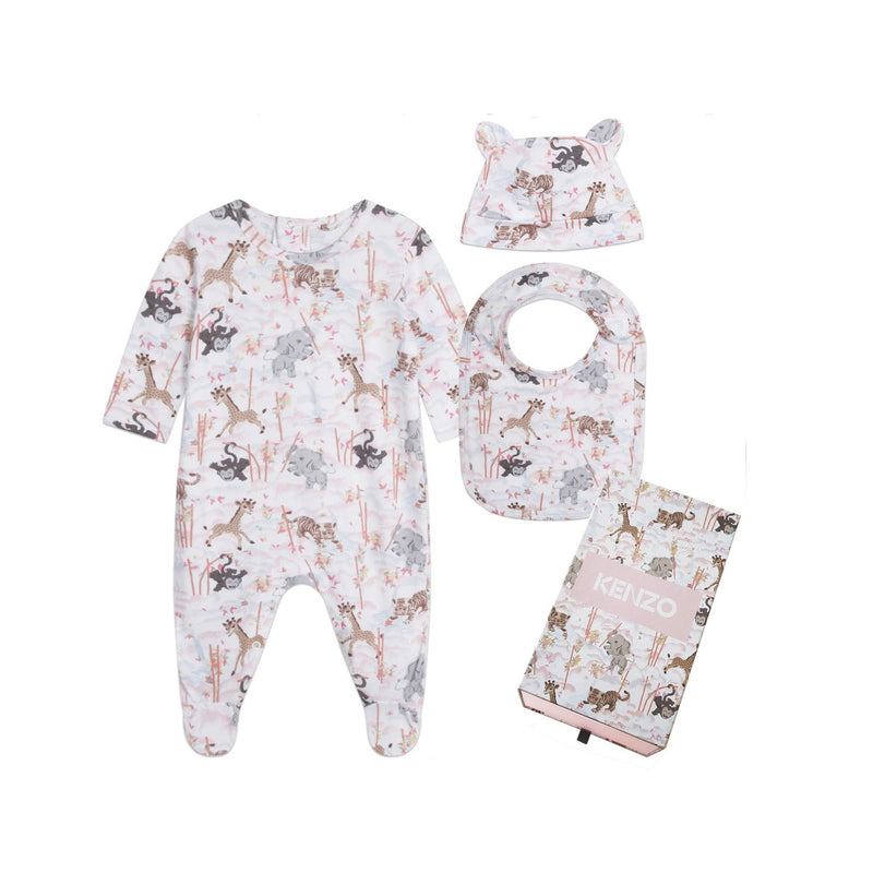 Ensemble Pyjama + Bavoir + Bonnet Blanc - Bébé Fille - Kenzo Kids