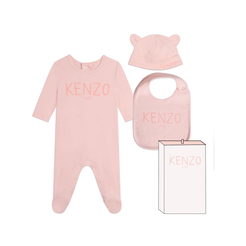 Ensemble Pyjama + Bavoir + Bonnet Rose Poudre - Bébé Mixte - Kenzo Kids