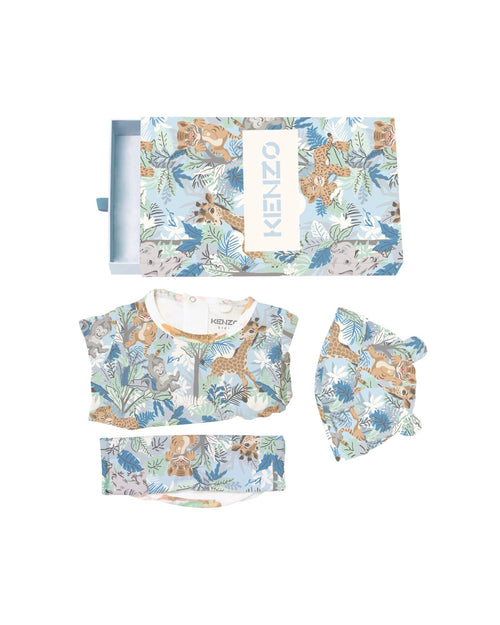 Ensemble Pyjama + Bavoir + Bonnet Bleu Pale - Bébé Garçon - Kenzo Kids