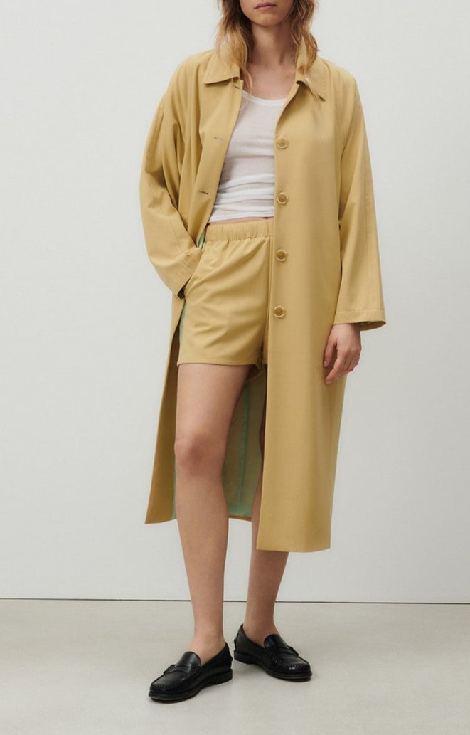 American Vintage - Trench Long Ample Manches Longues Col Chemise Boutonné - Pois Chiche - Femme