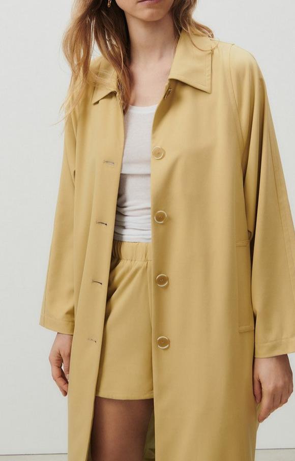 American Vintage - Trench Long Ample Manches Longues Col Chemise Boutonné - Pois Chiche - Femme